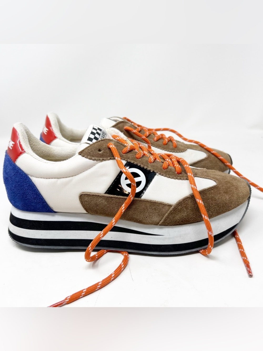NO NAME BROWN BLUE OFF-WHITE SUEDE PLATFORM SNEAKERS FLEX M JOGGER WOMENS SZ 9